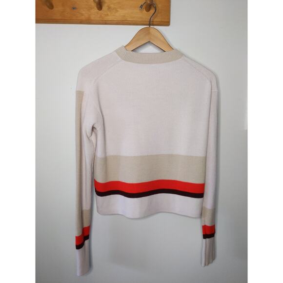 Athleta XS Cream Color Block Merino Wool Blend Cropped Sweater Coral Striped - Picture 2 of 8